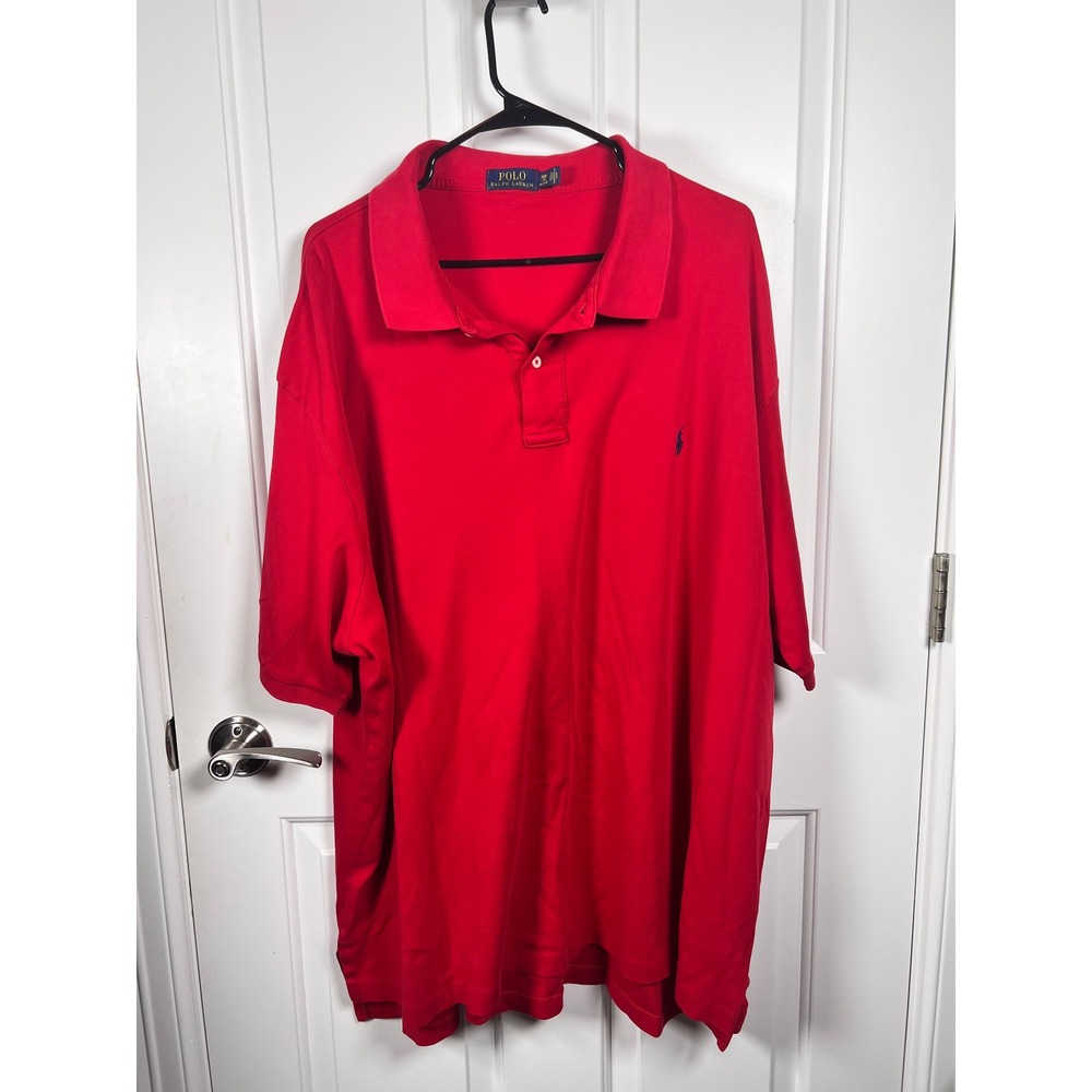 Polo Ralph Lauren Mens 3XB Red Short Sleeve Cotton Mesh Polo Shirt Big and Tall